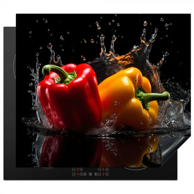 Paprika - Water - Zwart - Groente - Rood - Geel Inductie beschermer vinyl 3mm middel -3d