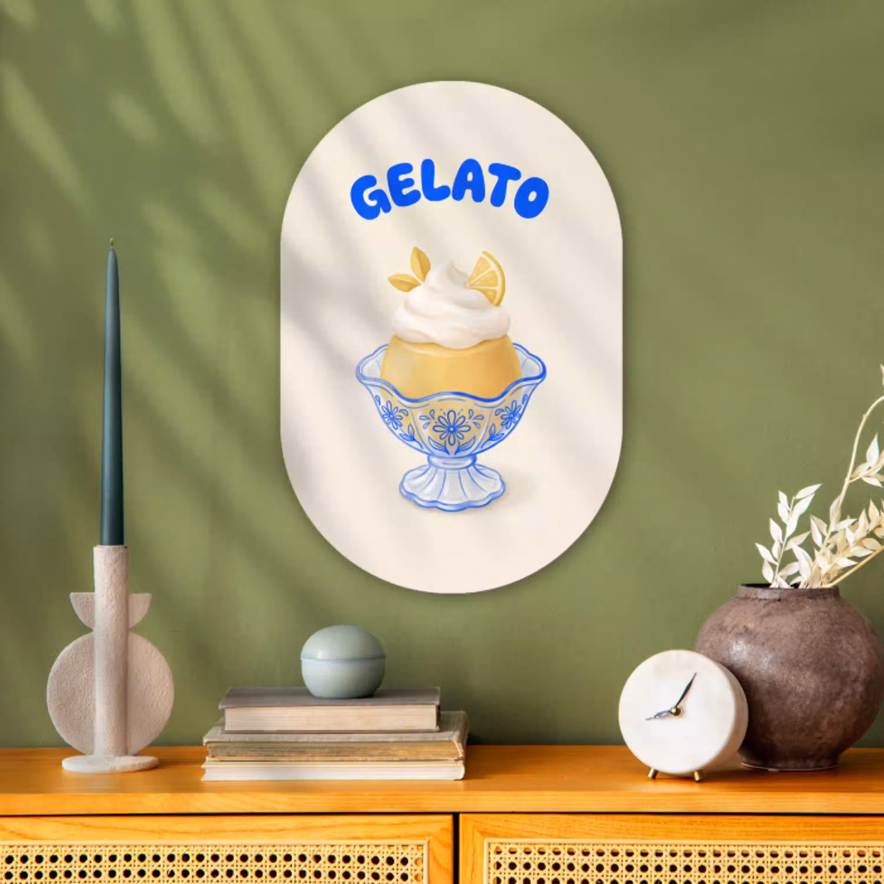 IJs - Citroen - Illustratie - Geel - Dessert Wandcirkel Ovaal Forex klein -sfeer2