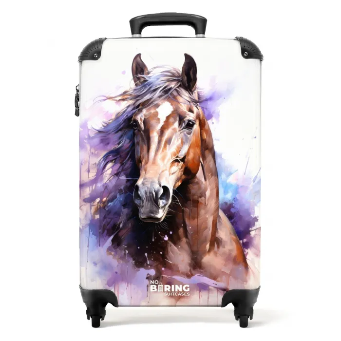 Aquarel paard met kleurrijke spatten NBS - Handbagage koffer - Unisex middel -productfoto_recht