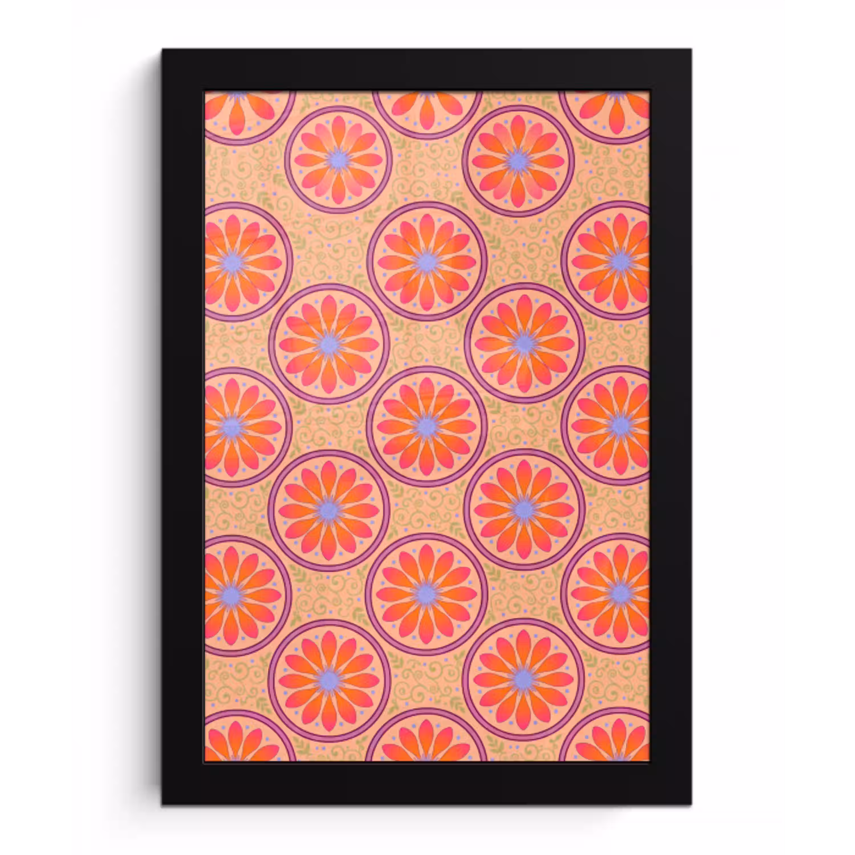 Patroon - Bloemen - Decoratief - Kleurrijk - Modern fotolijst zwart zonder passe partout klein -3d