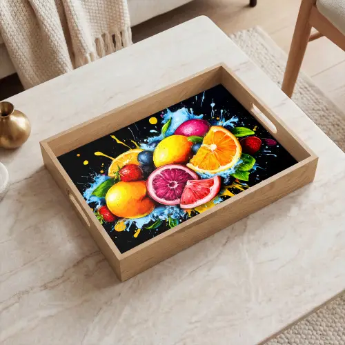 Fruit - Graffiti - Kleurrijk - Sinaasappel - Aardbei - Abstract Dienblad Rechthoek middel -sfeer1