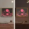 Maan - Felroze - Bergen - Rivier Light Box met batterij (Wandlamp) middel -sfeer3