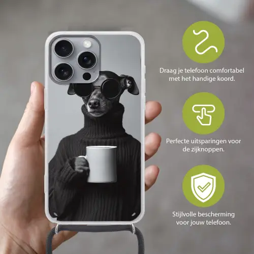 Coltrui - Hond - Bril - Mok Hoesje iPhone 16 Pro Max met koord klein -sfeer2_NL