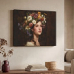Portret - Vrouw - Bloemen Textielframe zwart klein -sfeer3