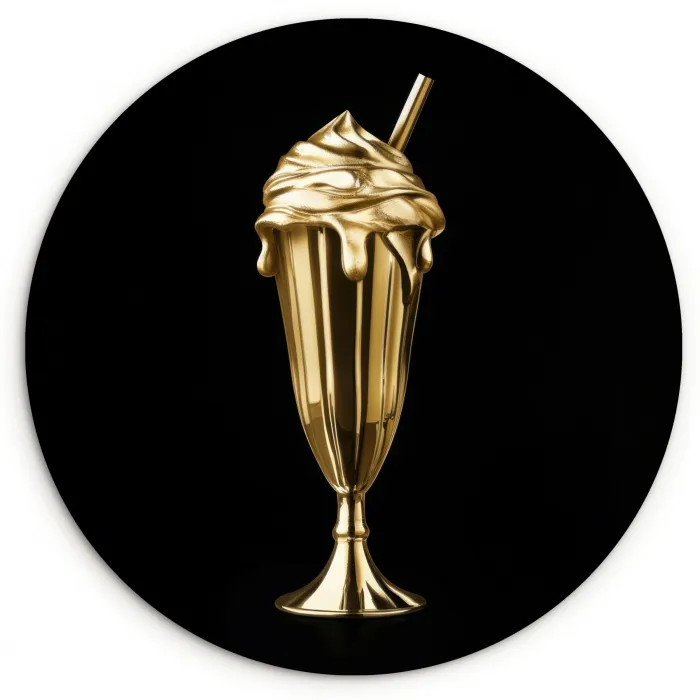 Milkshake - Goud - Drinken - Zwart Wandcirkel plexiglas klein -3d