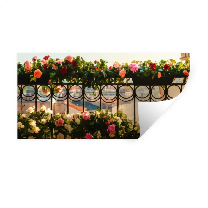Bloemen - Hek - Stadszicht - Zomer Muursticker klein -3d