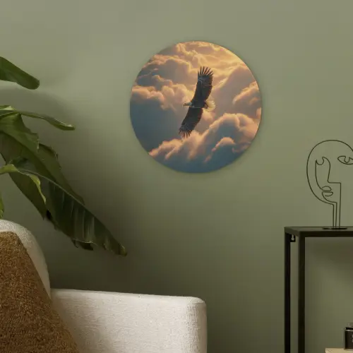 Adelaar - Wolken - Zon Akoestische PET Vilt - Rond klein -sfeer2