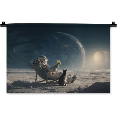 Maan - Kat - Astronaut - Ruimte Wandkleed katoen klein -zz3d