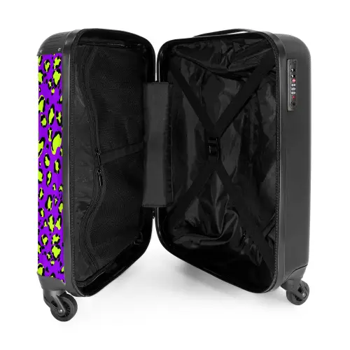 Panterprint in limoengroen op paarse achtergrond NBS - Handbagage koffer - Kinderen Unisex middel -binnenkant