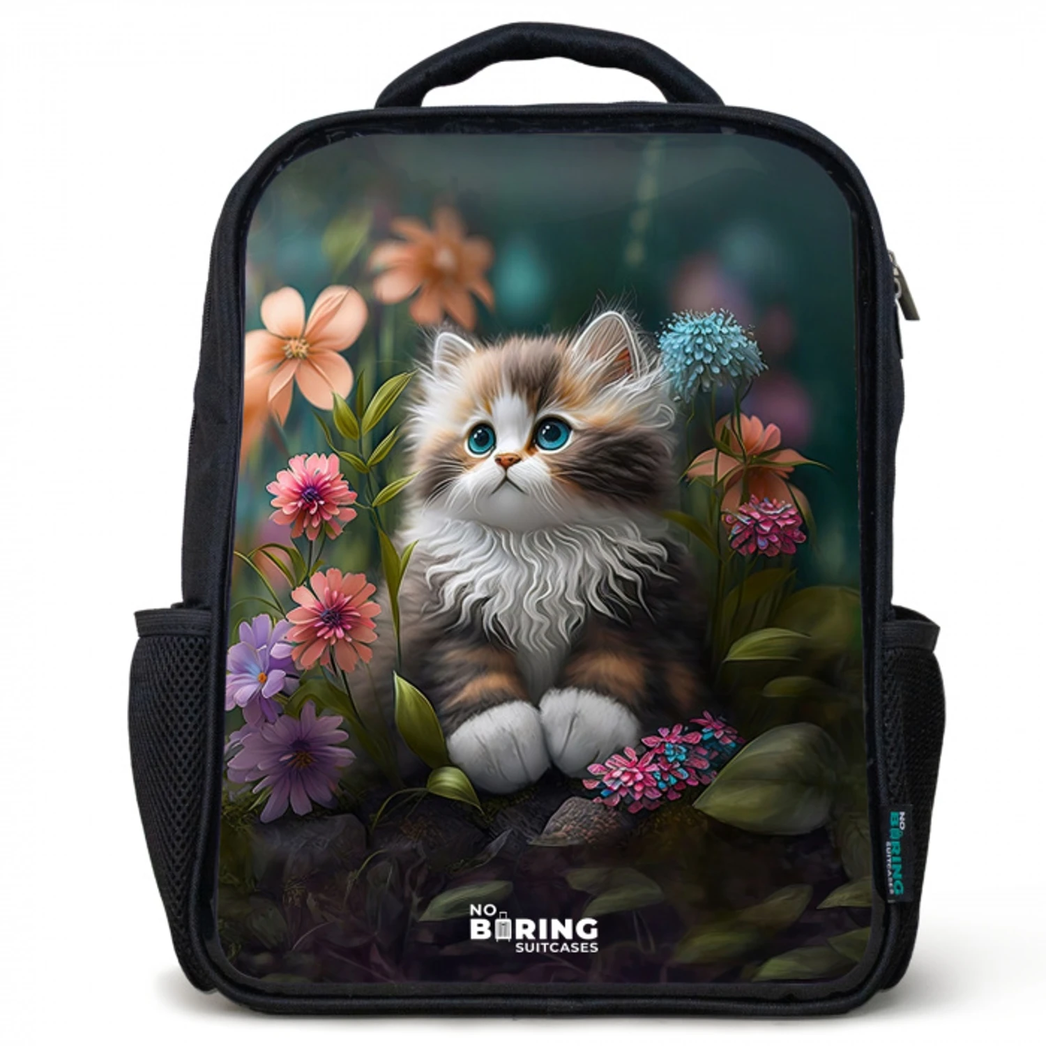 Kitten tussen bloemen Rugzak - Zwart middel -3d