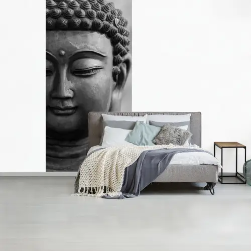 Boeddha - Grijs - Spiritualiteit - Buddha beeld - Religie fotobehang vinyl groot -slaapkamer