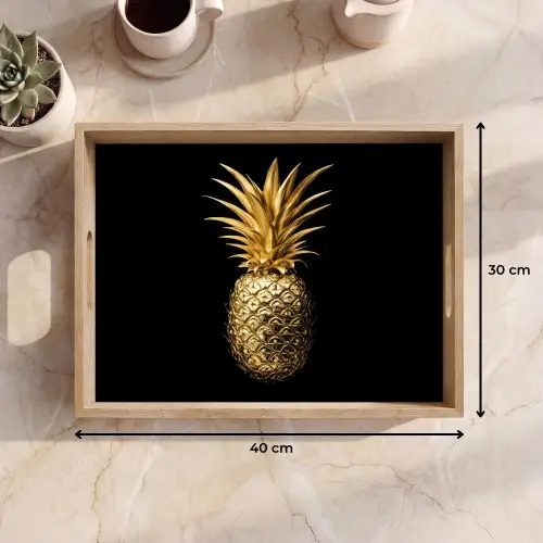Ananas - Zwart - Goud - Luxe Dienblad Rechthoek middel -USP_Formaat