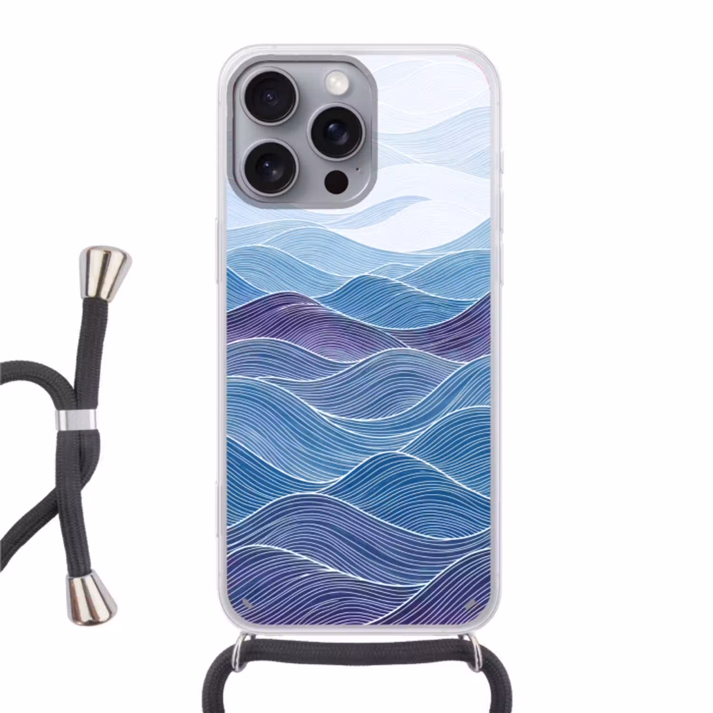 Abstract - Golven - Patroon - Blauw - Modern Hoesje iPhone 16 Pro Max met koord klein -3d