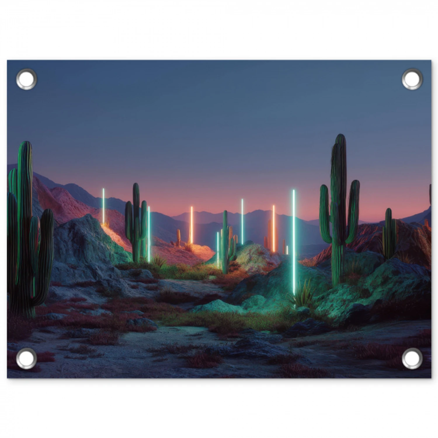 Cactus - Lichtzuilen - Zonsondergang tuinposter los doek klein -3d