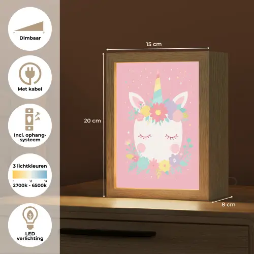 Eenhoorn - Bloemen - Roze Light Box met kabel klein -USP_NL
