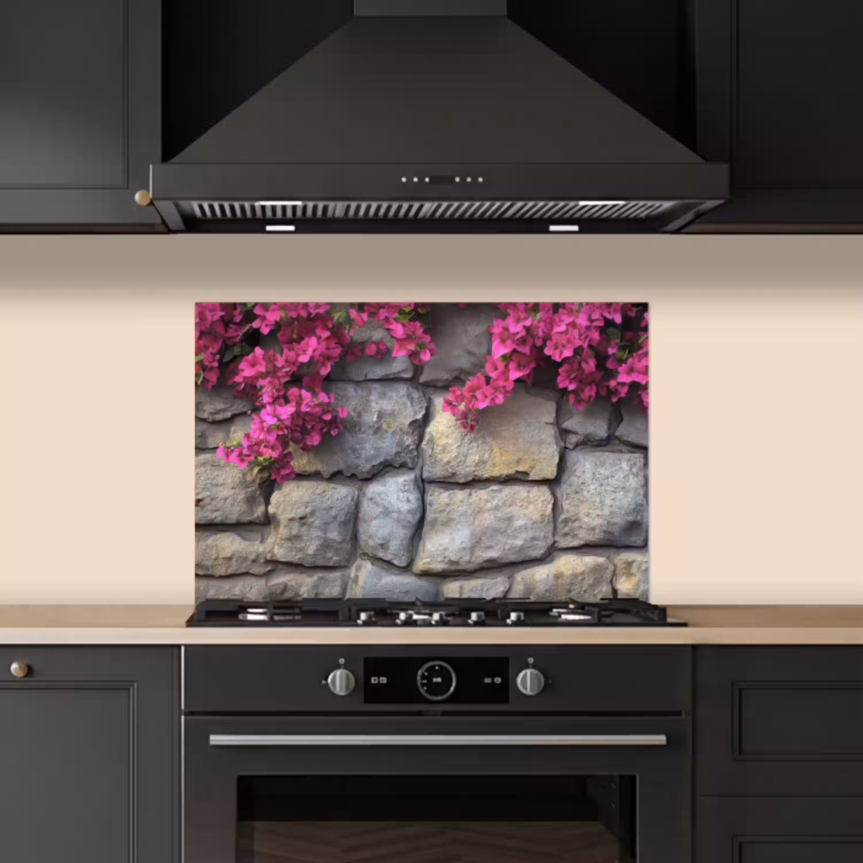 Bougainvillea - Stenen Muur - Roze keuken achterwand spatscherm klein -sfeer1