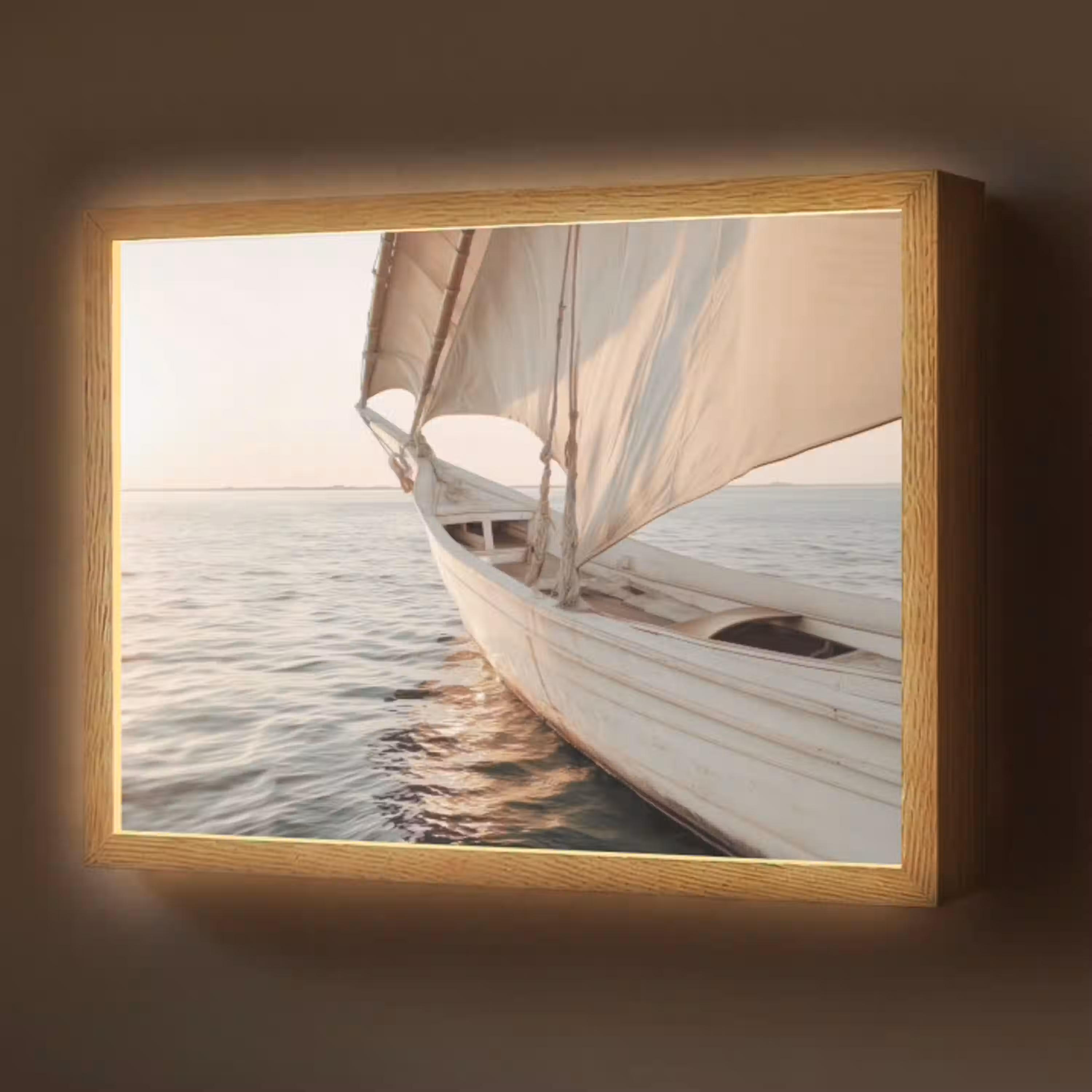 Zeilboot - Zee - Beige - Zon Light Box met batterij (Wandlamp) middel -z3d_website