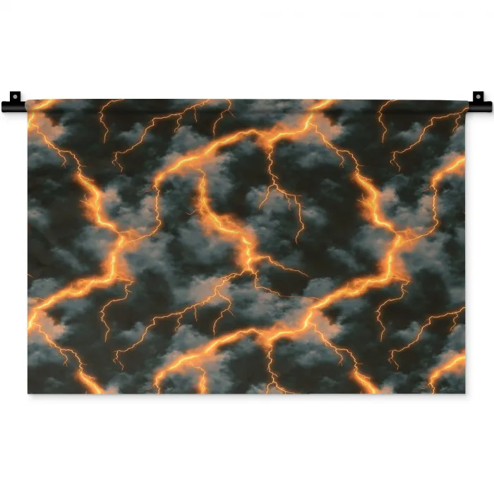 Oranje - Bliksem - Wolken Wandkleed katoen klein 269 -zz3d