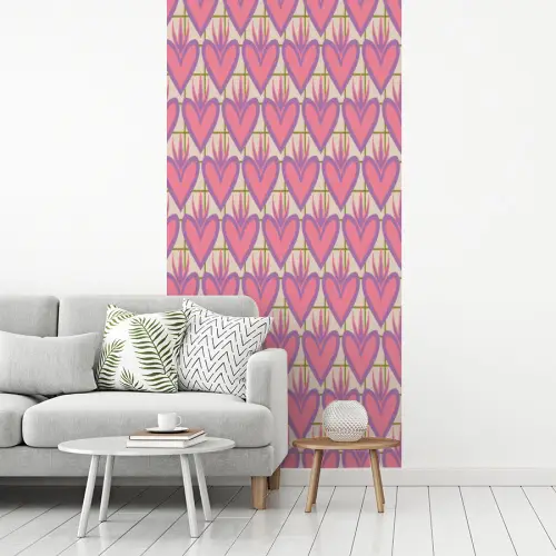 Patroon - Roze - Hartjes fotobehang vinyl groot 64 -woonkamer