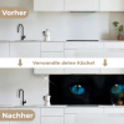 Kat - Blauw - Dier - Zwart keuken achterwand 2 middel -voor-na_DE