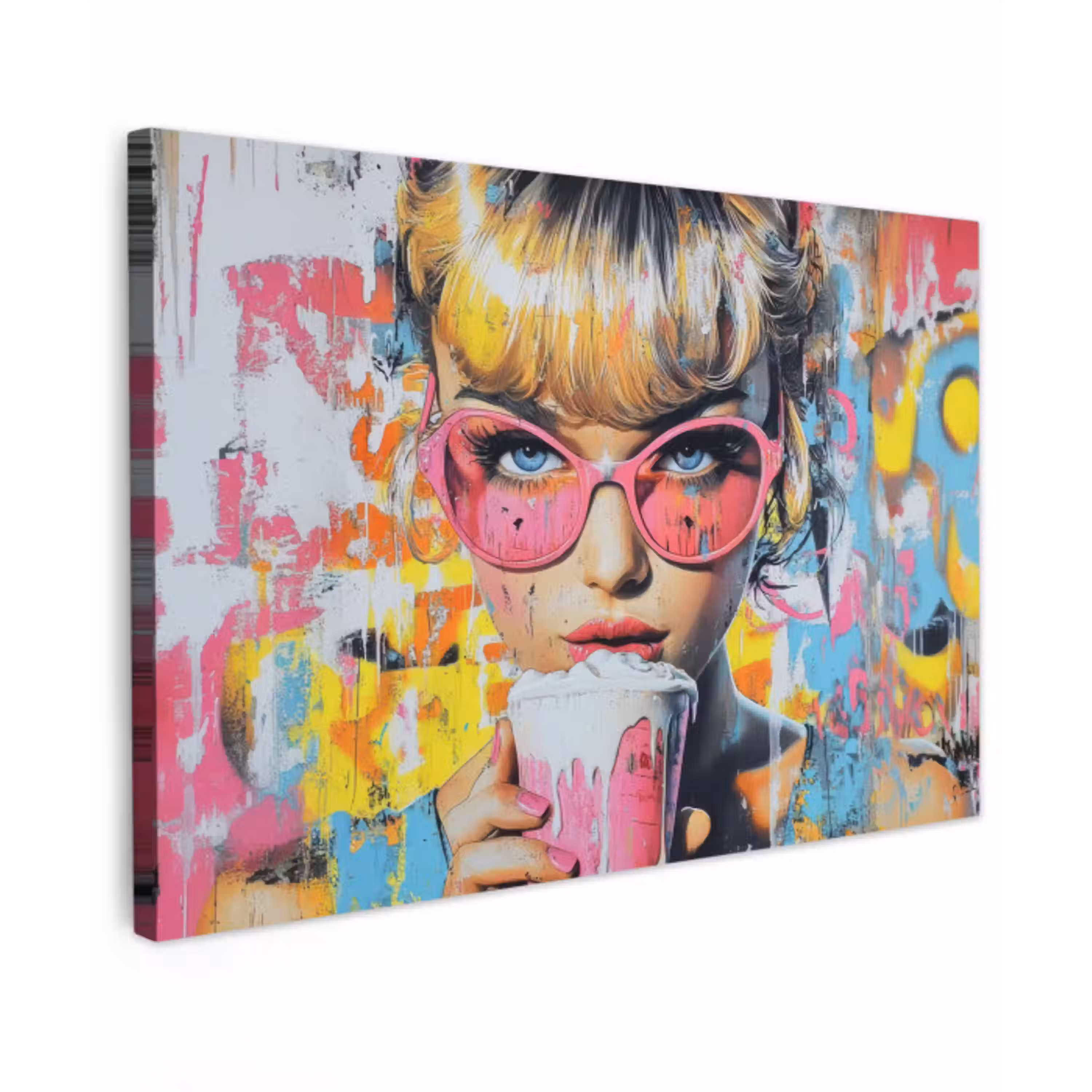 Expressief - Milkshake - Vrouw - Felle kleuren canvas 2cm klein -z3d