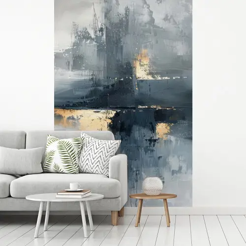 Kunst - Grijs - Goud - Abstract fotobehang vinyl groot -woonkamer