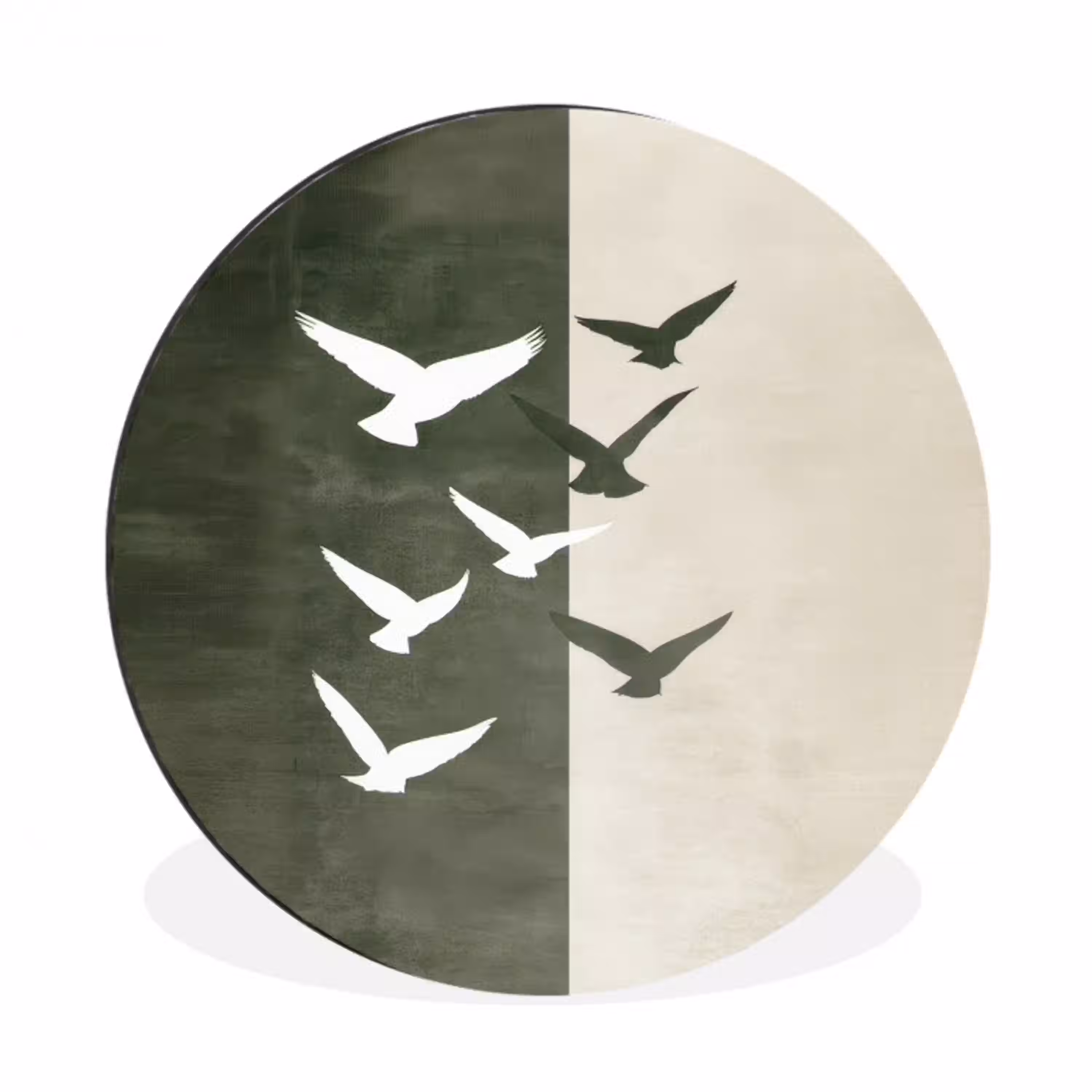 Japandi - Vogel - Groen Wandcirkel aluminium klein -3d