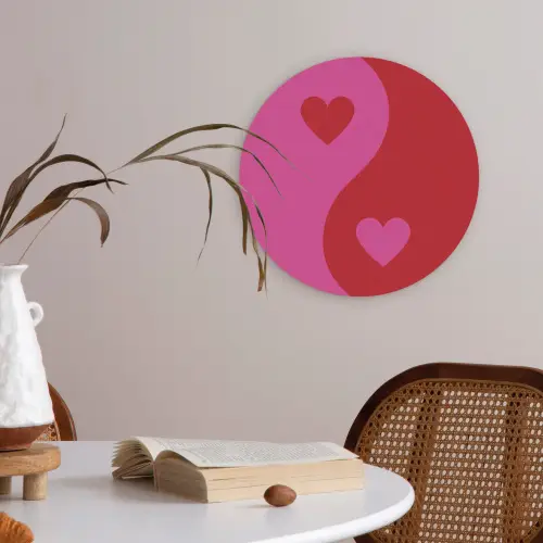 Minimalistisch - Rood - Roze - Hartjes Akoestische PET Vilt - Rond klein -sfeer3