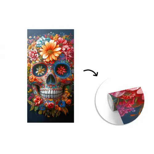 Bloemen - Kleurrijk - Schedel fotobehang vinyl groot -3d