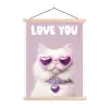 Kat - Love - Paars - Valentijn textielposter latten blank klein -3d