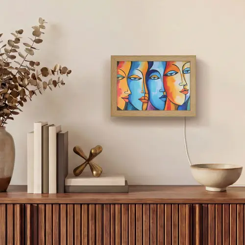 Hoofd - Olieverf - Schilderij - Kleurrijk Light Box met kabel (Tafellamp) klein -sfeer2