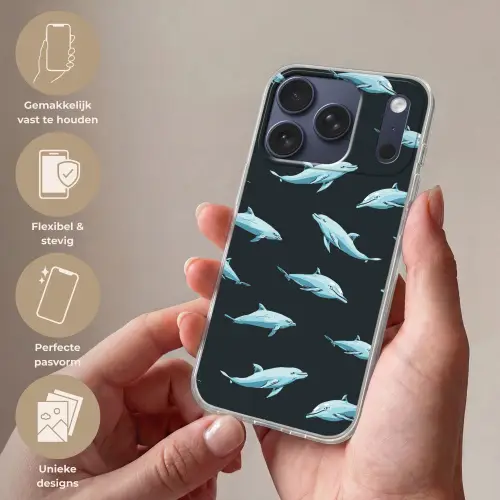 Dolfijnen - Patroon - Blauw - Grijs Telefoonhoesje iPhone 17 Pro klein -sfeer3_NL