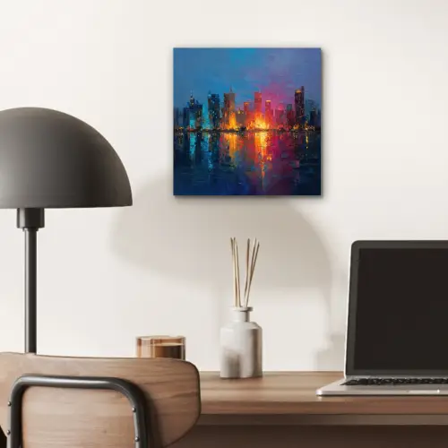 Skyline - Penseelstreken - Donkerblauw - Lichtgevend aluminium wit klein -sfeer5