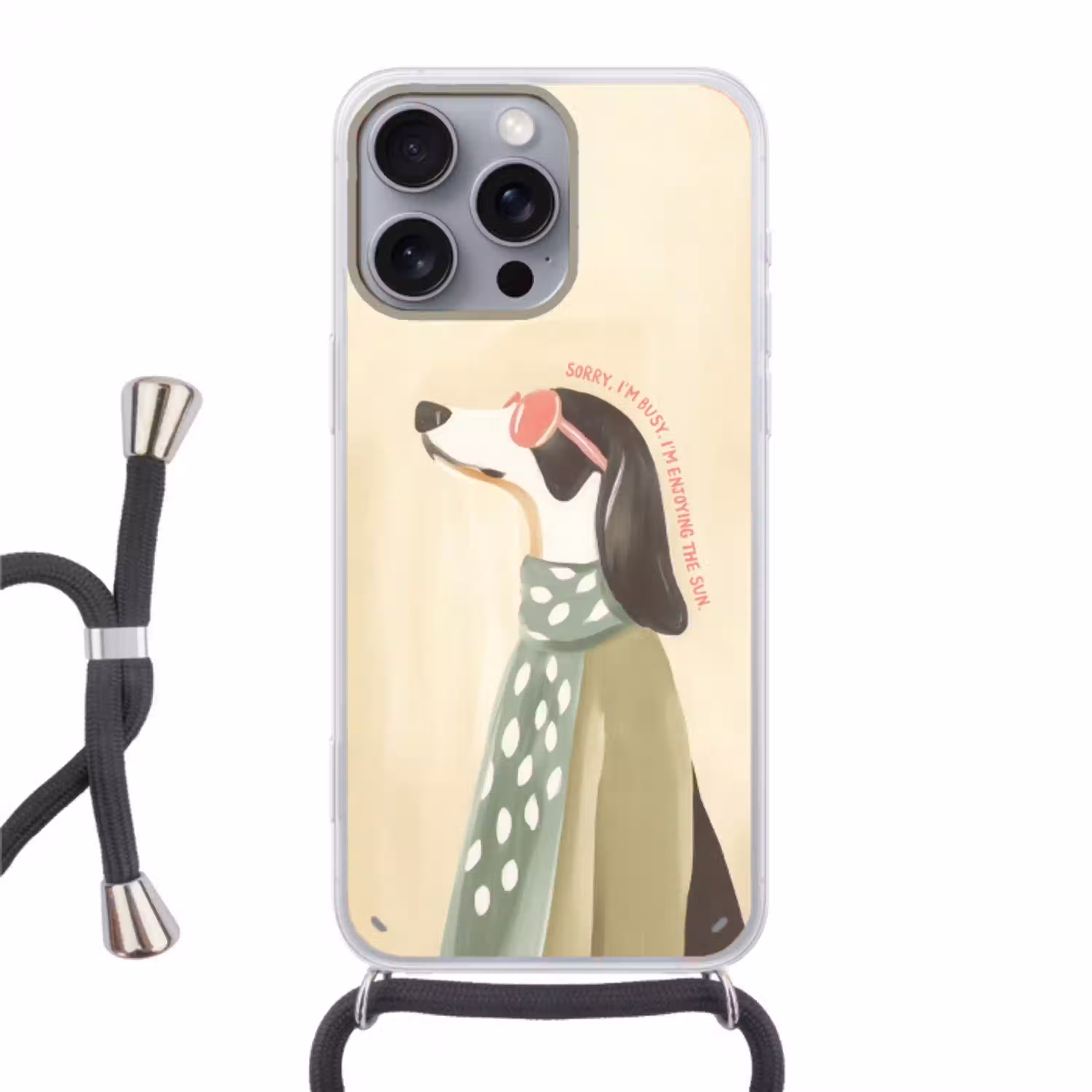 Quote - Hond - Zonnebril Hoesje iPhone 16 Pro Max met koord klein -3d