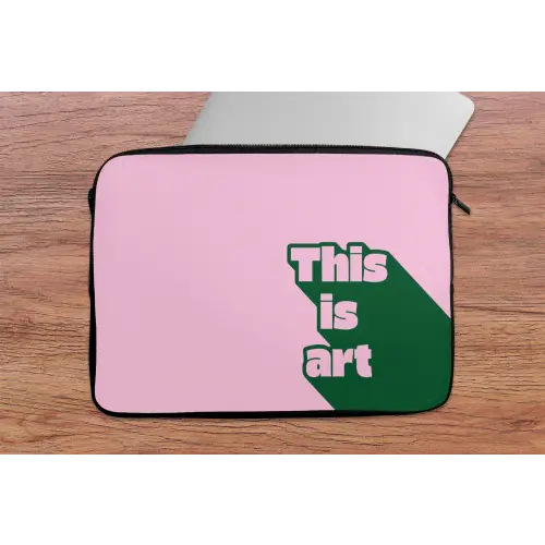 Groen - Teskt - This is art - Roze laptophoes neopreen klein -tafel