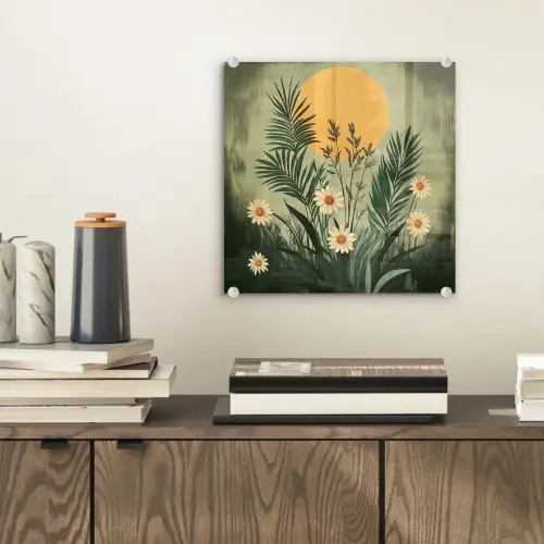 Bloemen - Bladeren - Zon - Groen plexiglas 5mm klein -sfeer1