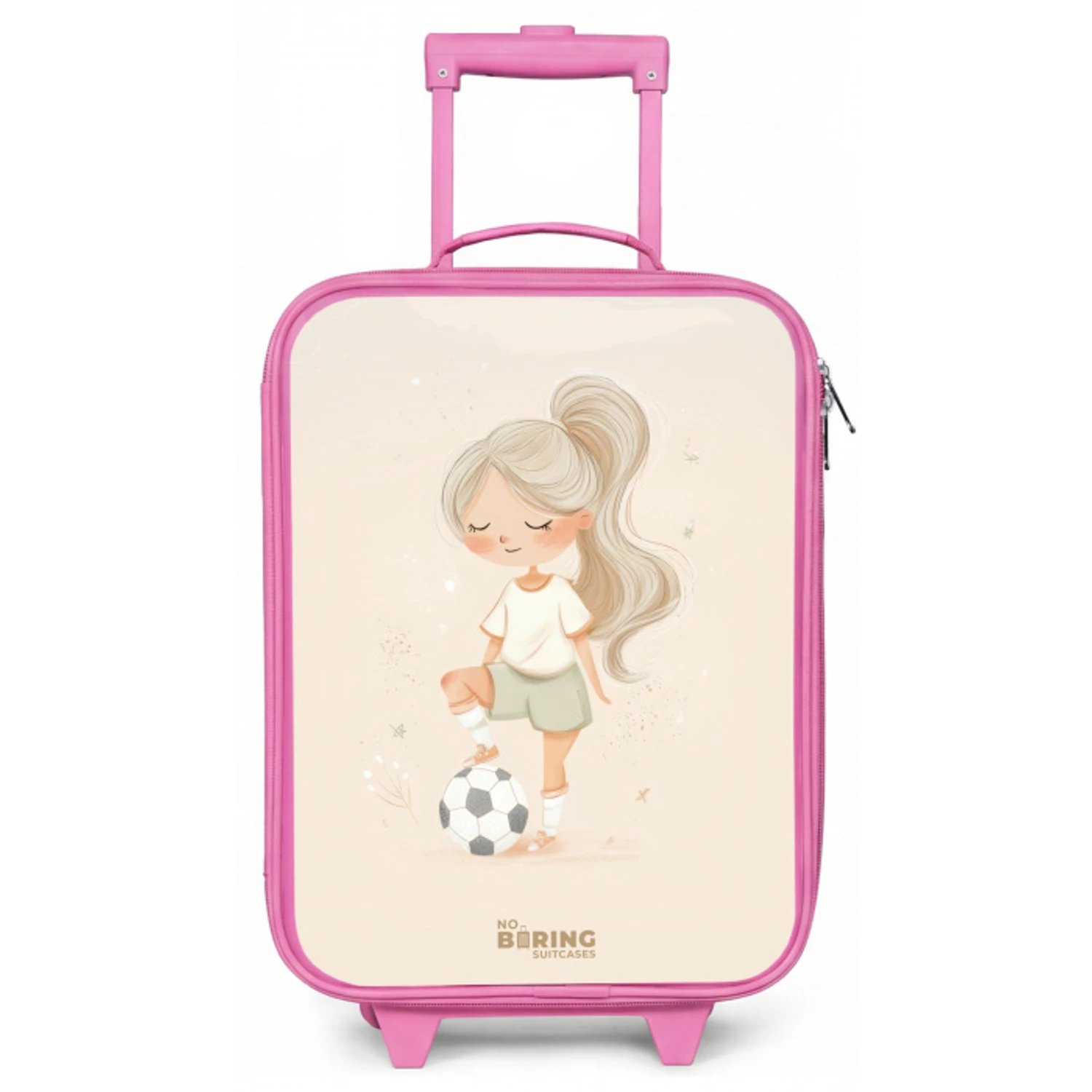 Meisje met een voetbal in beige kleuren Kinderkoffer - Roze klein -zz3dotto