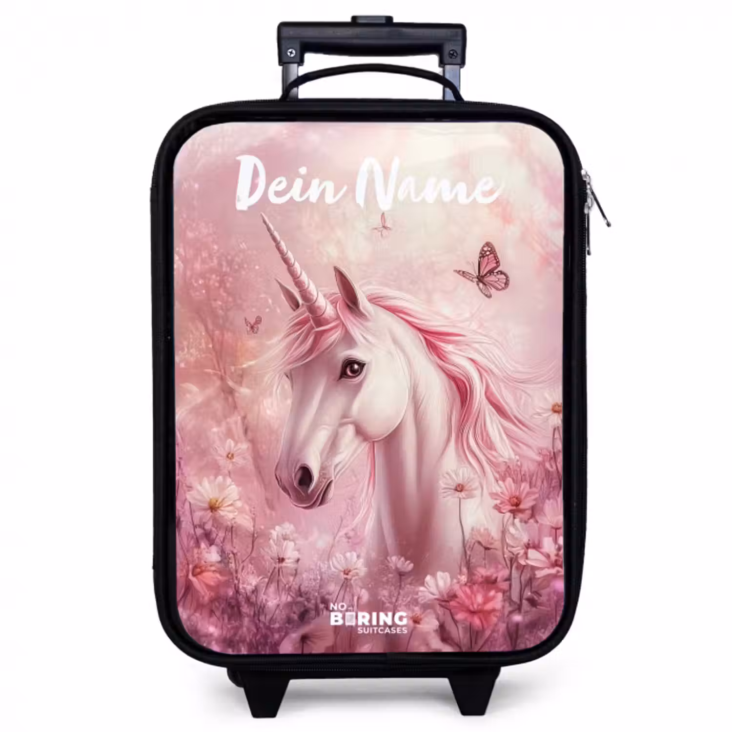 Kinderkoffer mit Name - Einhorn - Rosa - Schmetterling - Blumen