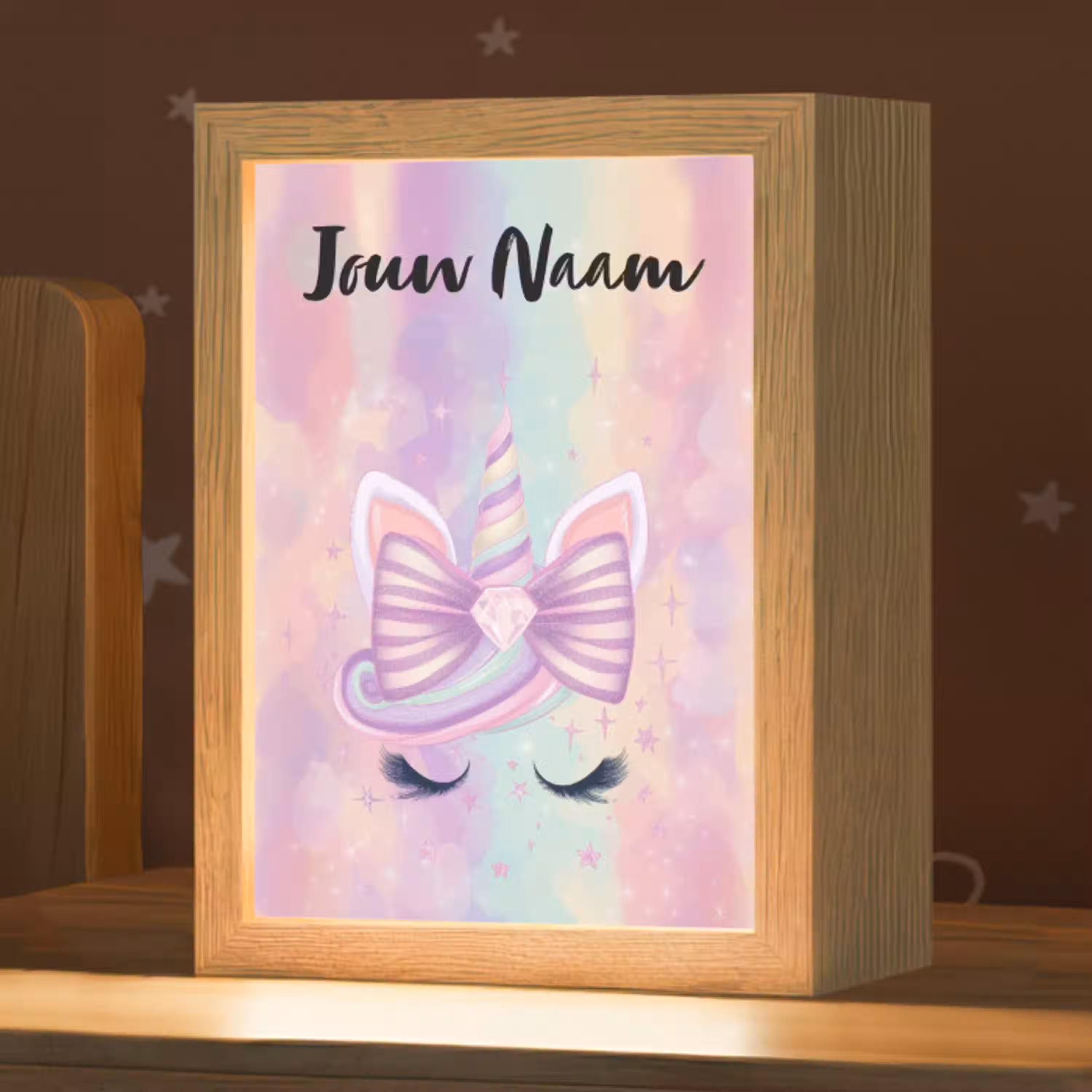 Eenhoorn - Pastel - Glitters - Regenboog Light Box met kabel (Kinderlampje) klein -zzz_3d_website