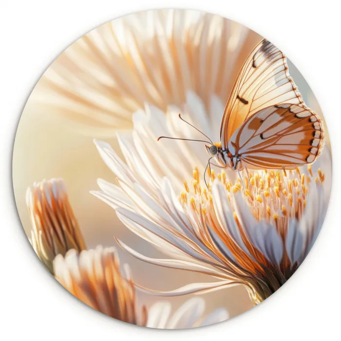 Vlinder - Bloem - Oranje Wandcirkel kunststof plaat 5mm dik klein -3d
