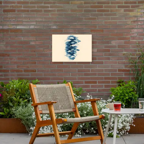 Vissen - Minimalistisch - Blauw Tuinposter op houten frame 2 cm dik klein -sfeer3