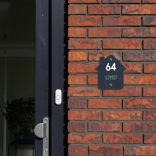 Effen blauw - Modern Naambord Huisje klein -sfeer2