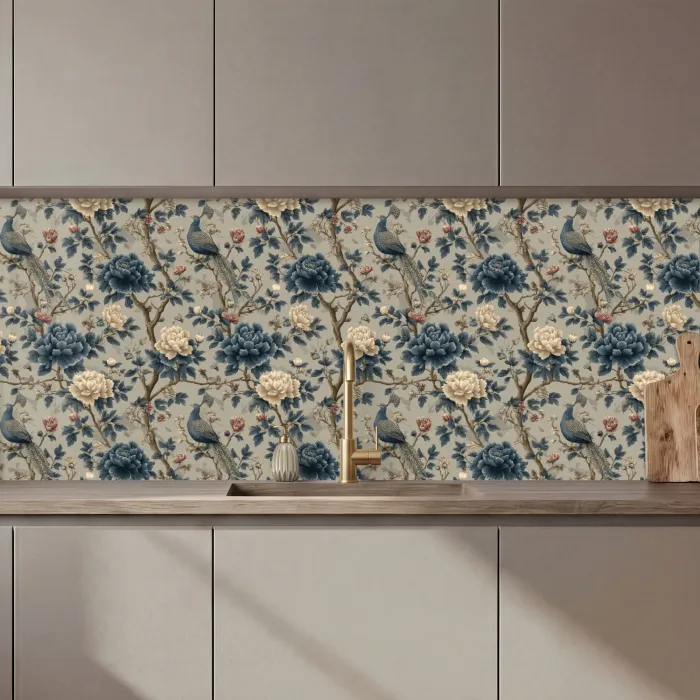 Pauw - Bloemen - Blauw keuken achterwand 2 middel 871 zz_3dshopping