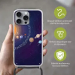 Planetenstelsel - Ruimte - Illustratie Hoesje iPhone 16 Pro Max met koord klein -sfeer2_NL