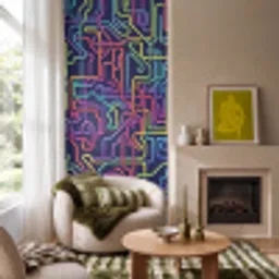 Retro - Abstract - Neon Behang Vinyl klein -sfeer2