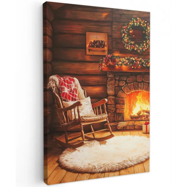Winter - Kerst - Huis - Openhaard canvas 2cm klein -z3d