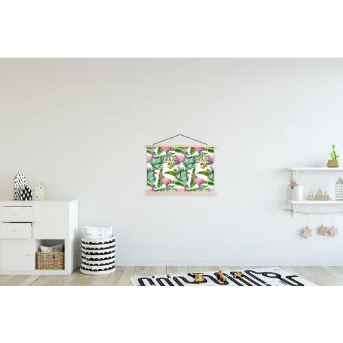 Bladeren - Flamingo - Bloemen - Jungle textielposter latten blank klein -kinderkamer