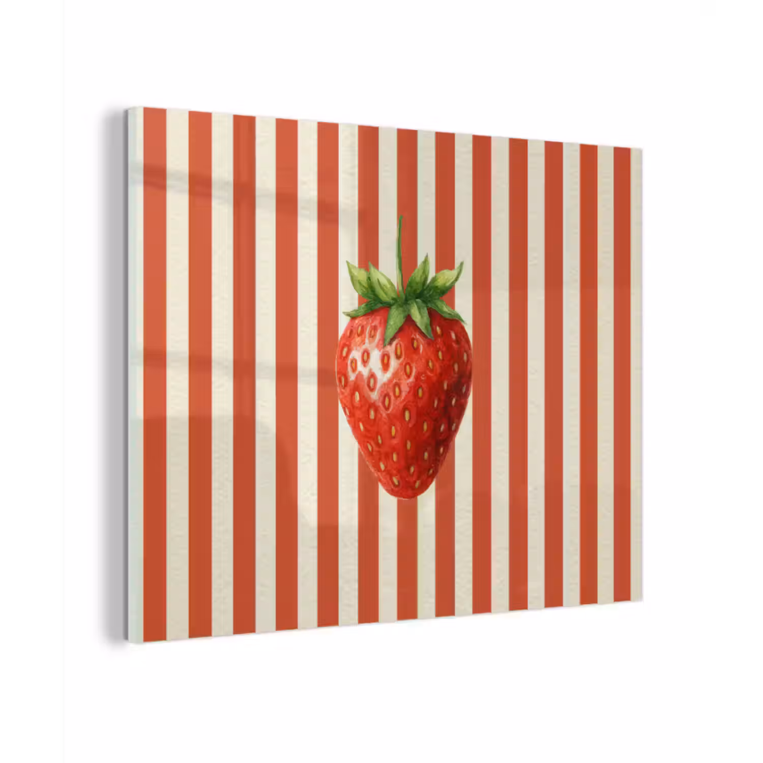 Glas schilderij - Aardbei - Strepen - Rood