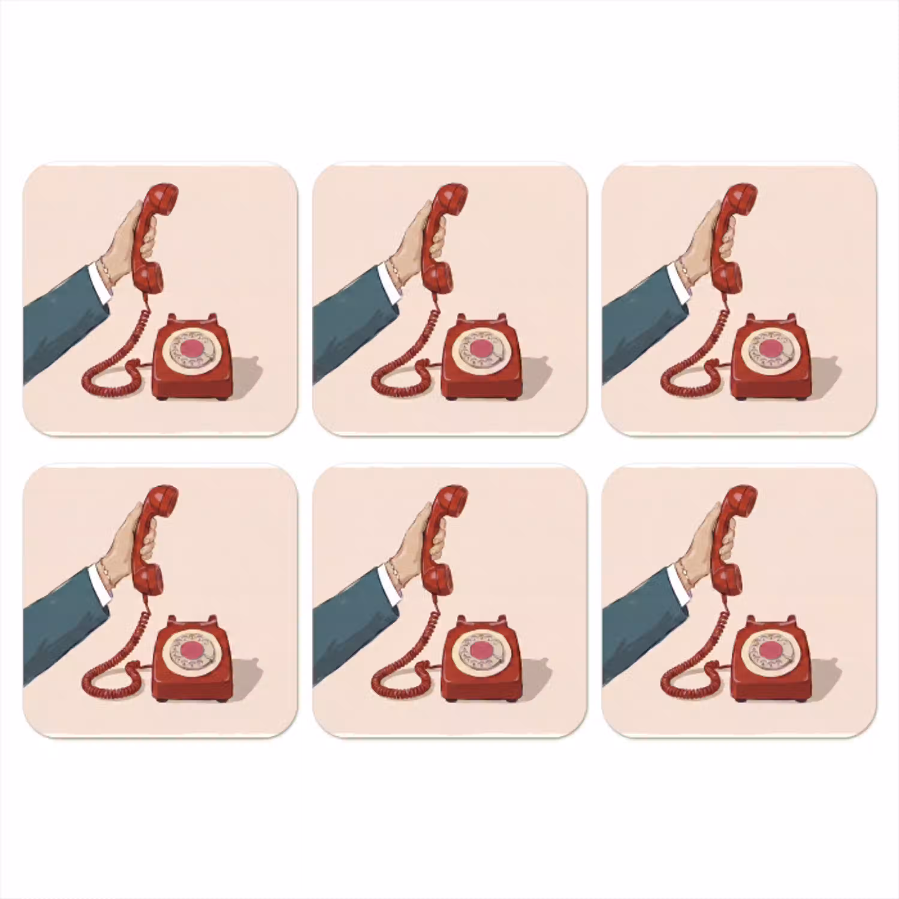 Telefoon - Hand - Vintage - Communicatie - Rood onderzetter kurk middel -3d