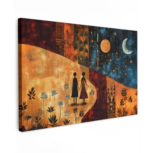 Silhouetten - Abstract - Zon - Maan canvas 2cm klein -z3d